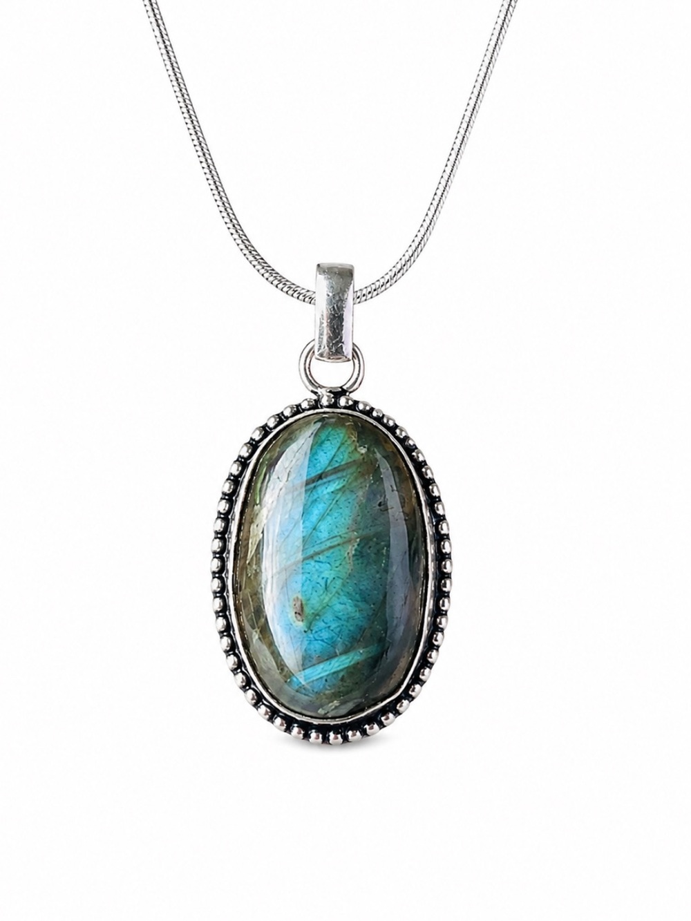 Oval Blue Labradorite Silver Plated Boho Necklace